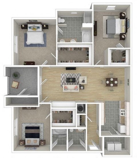 a 3d drawing of a floor plan of a house